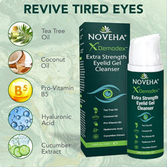NOVEHA Demodex Gel con pro‑vitamina B5, hidratación suave alrededor de los ojos