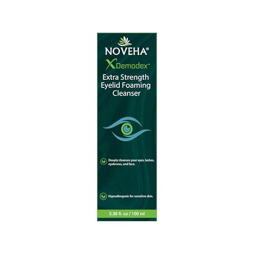 NOVEHA Demodex: espuma con árbol del té para limpiar ojos irritados.