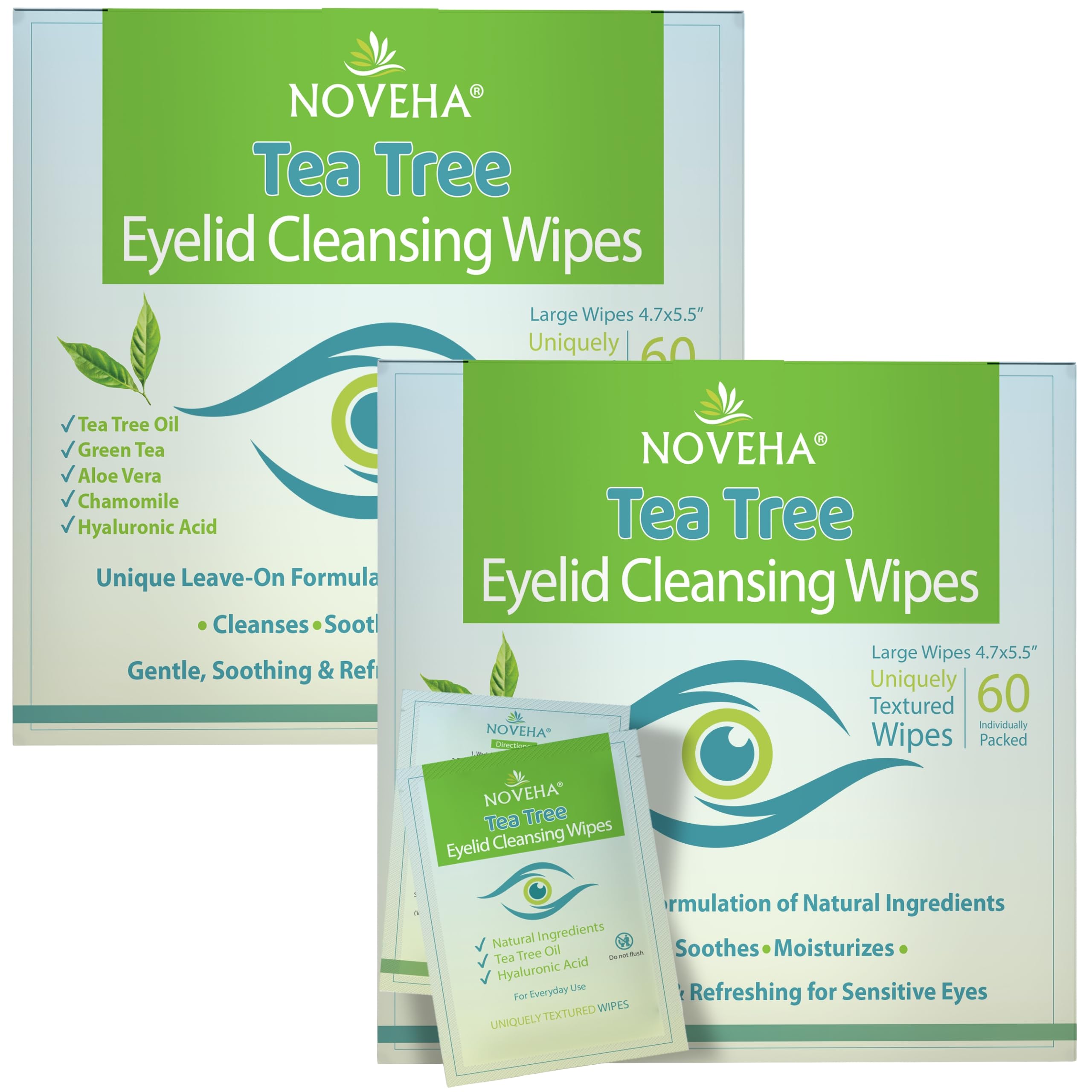 NOVEHA empaque doble pack de toallitas para ojos, ideal para el uso diario