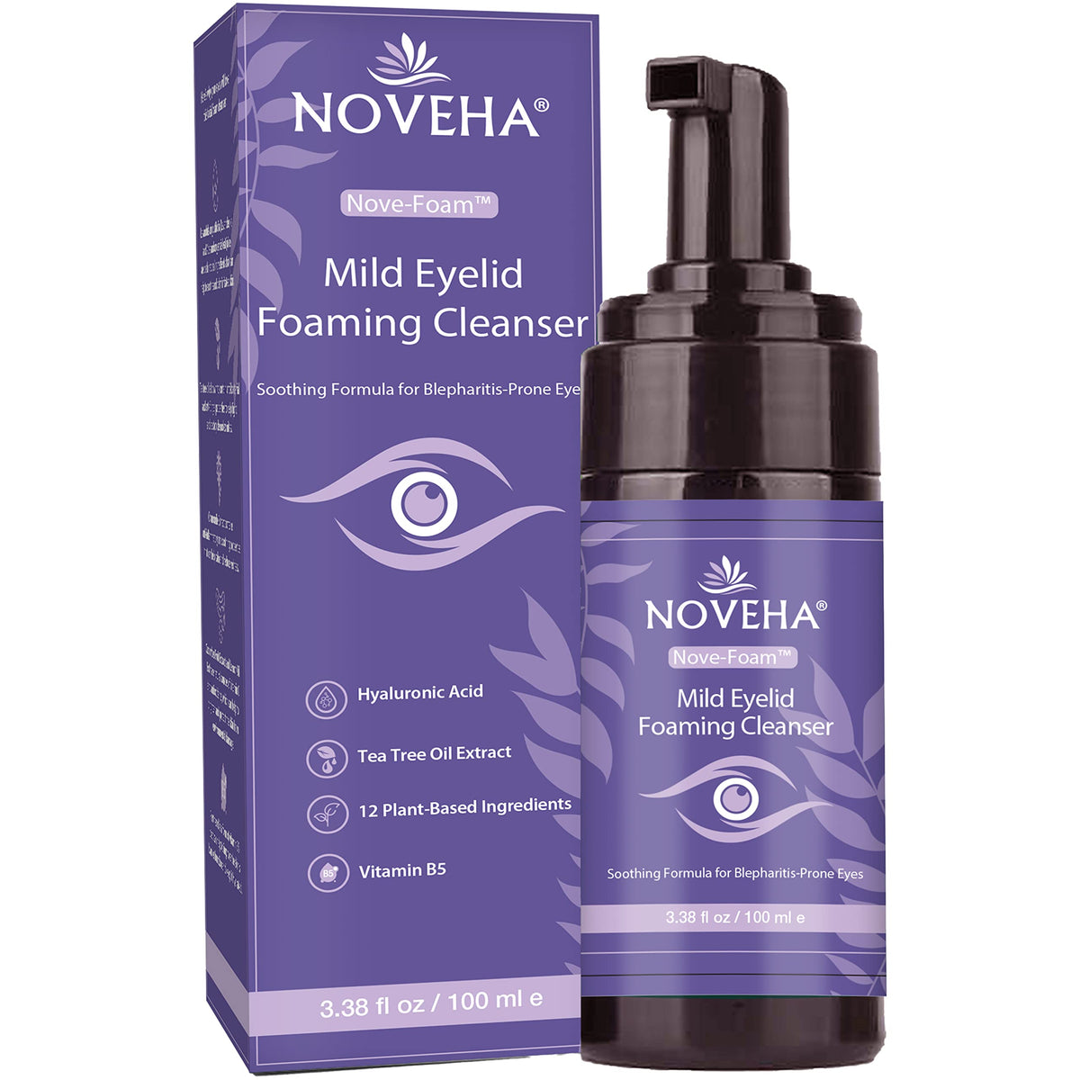 NOVEHA jabon espumoso para parpados con lavanda y árbol de té, limpieza suave