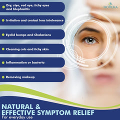 Limpieza suave para párpados y ojos con NOVEHA para comodidad diaria.