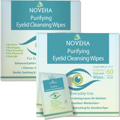 Lingettes paupières NOVEHA dans un emballage pratique pour nettoyer rapidement les yeux.