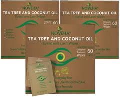 Lingettes NOVEHA Yeux, arbre à thé et coco, nettoyent en douceur chaque jour.