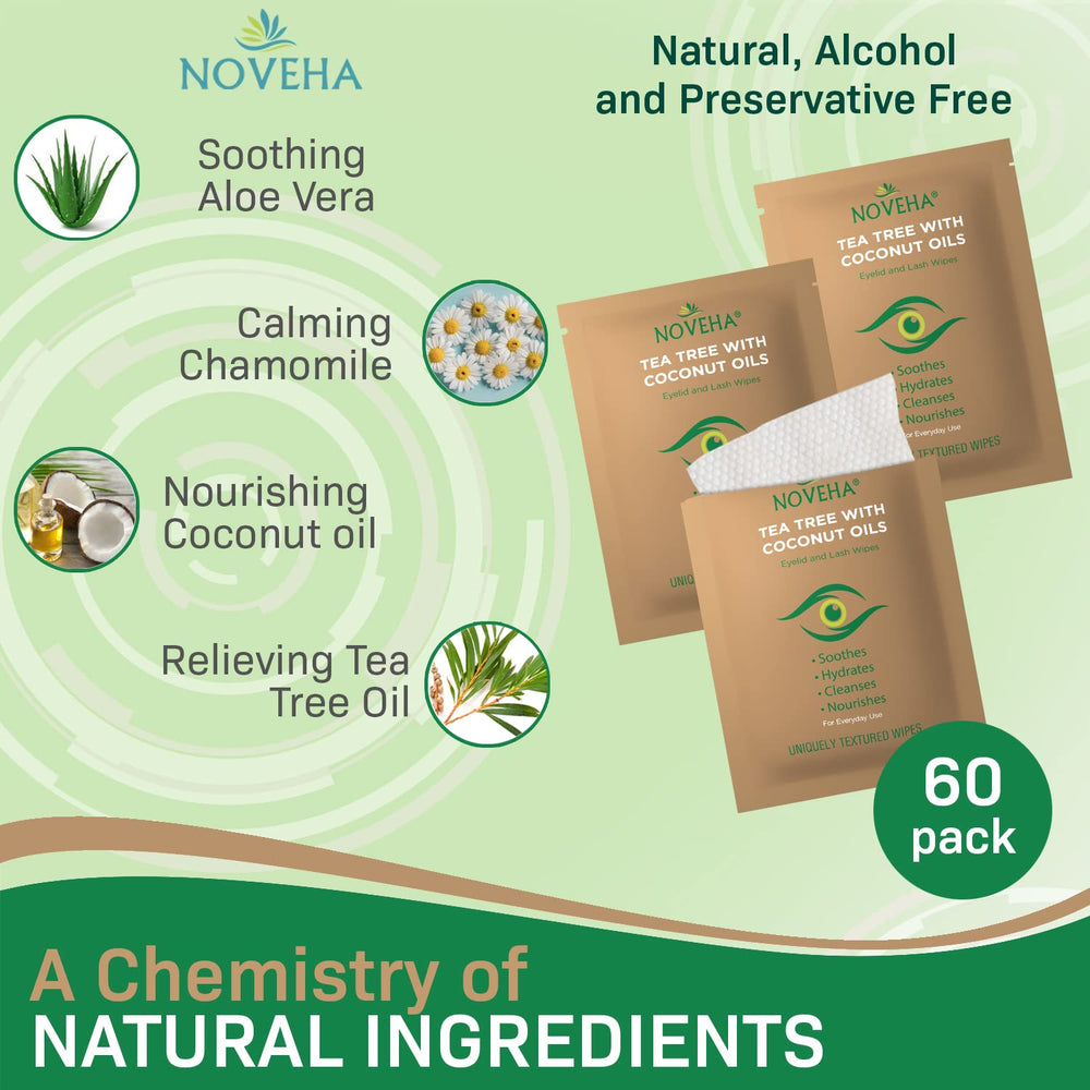 Texture douce et aloe vera, lingettes NOVEHA pour peau sensible.