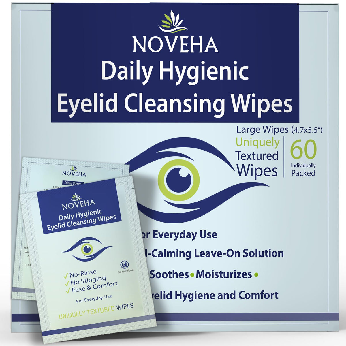 NOVEHA toallitas oculares diarias, higiene suave para ojos irritados