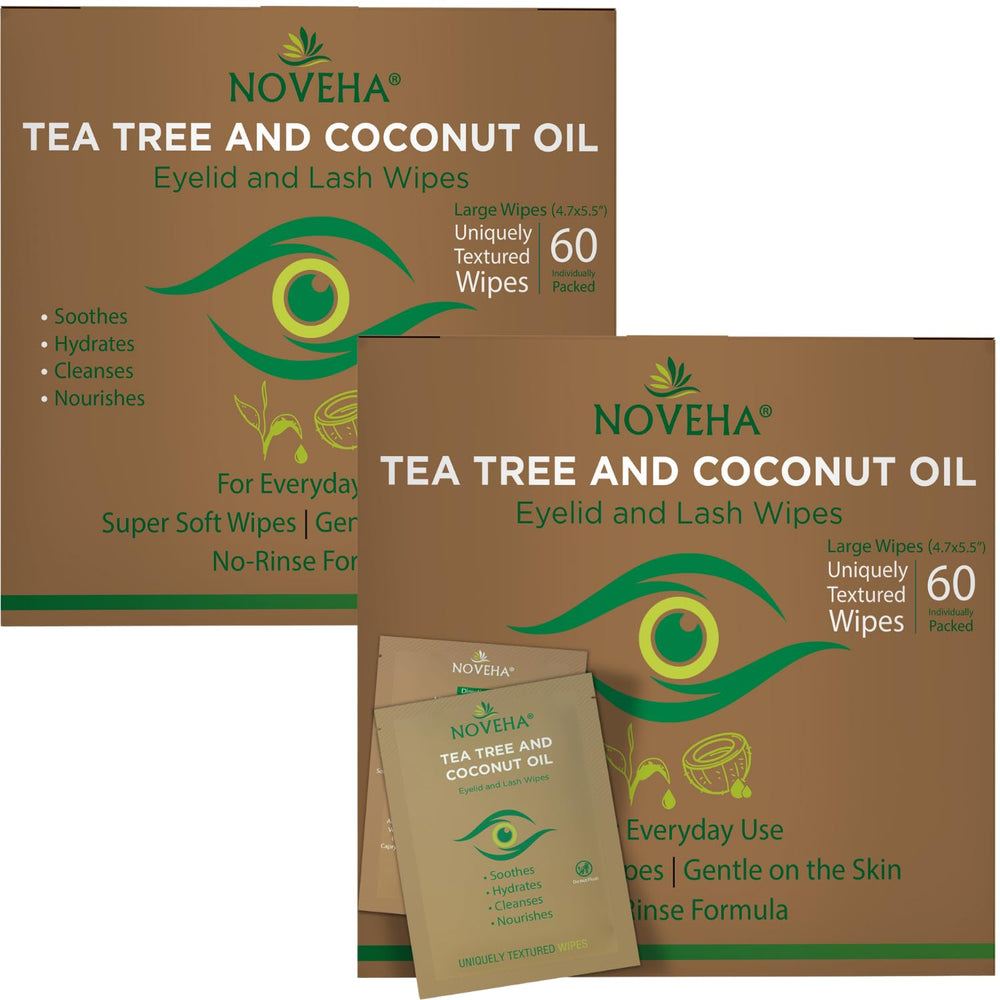 NOVEHA toallitas para ojos con árbol de té y coco, limpieza suave de párpados