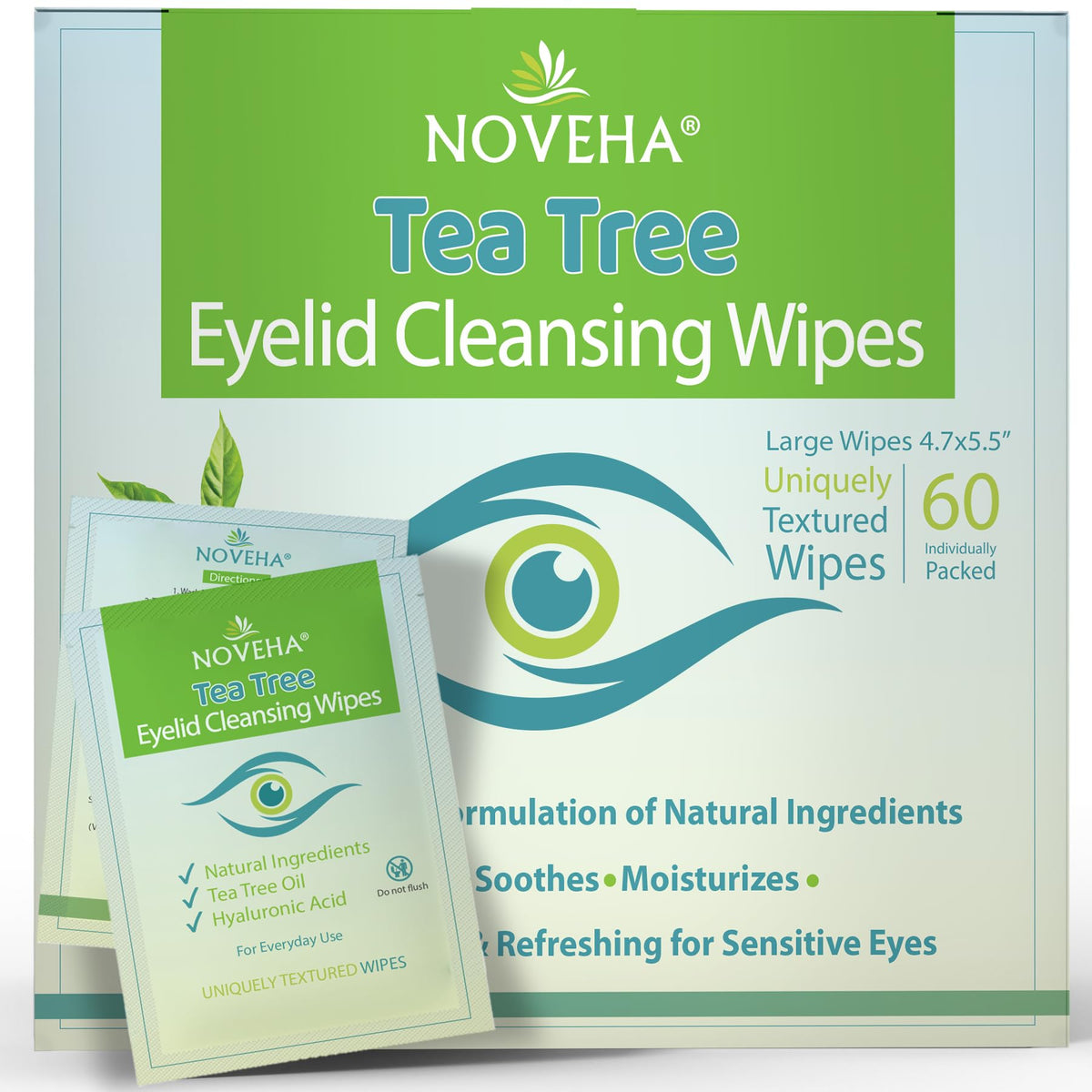 NOVEHA toallitas ojos árbol de té, empaque individual para limpieza suave
