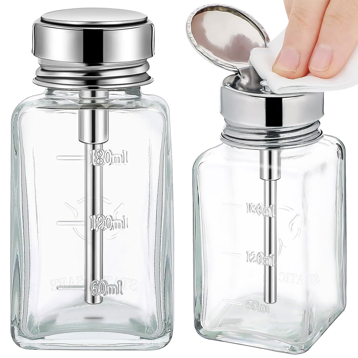 Noverlife dispensador bomba empujable en botella de cristal para remover esmalte con precisión.
