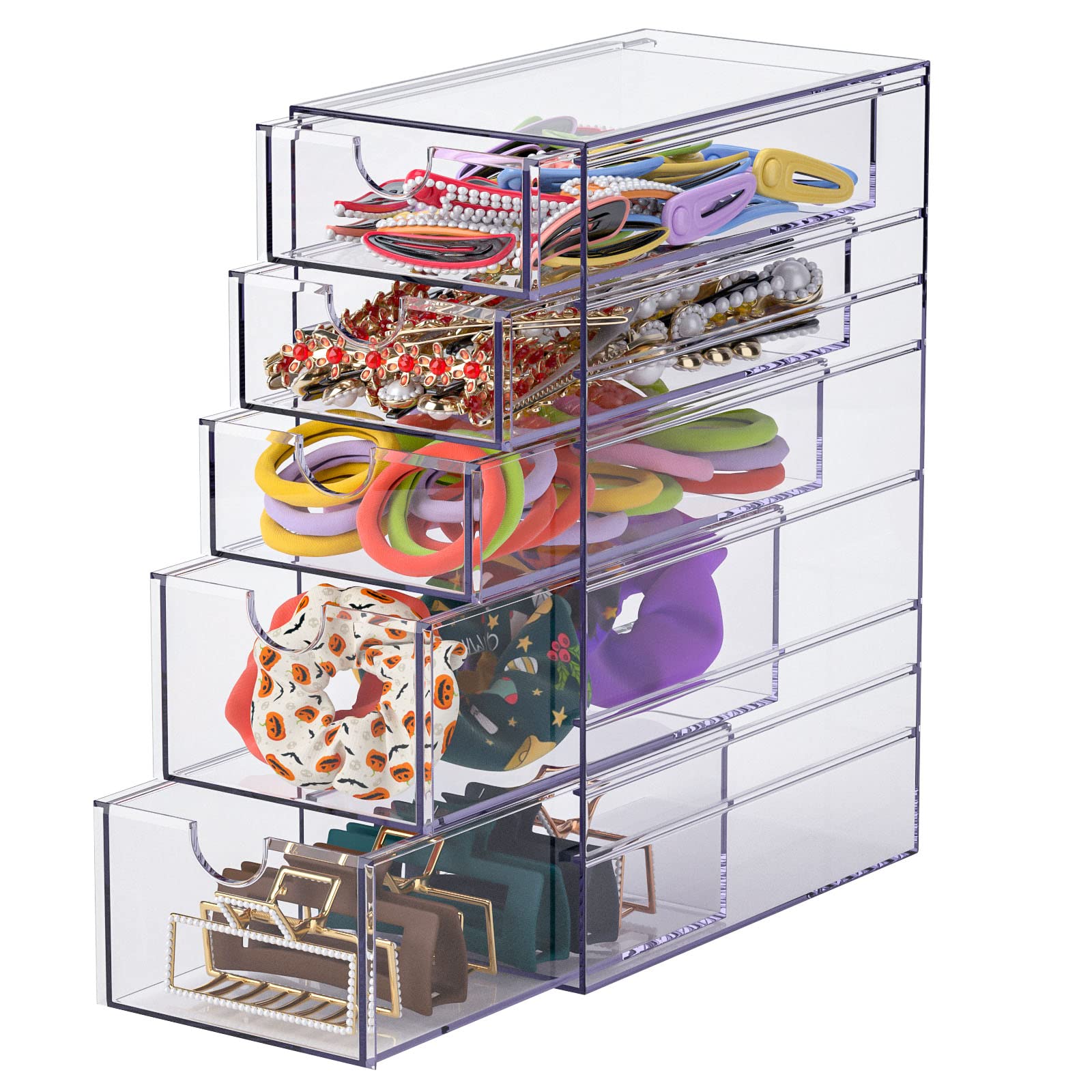 Noverlife organizador de accesorios para cabello con cinco cajones transparentes, acceso rápido.
