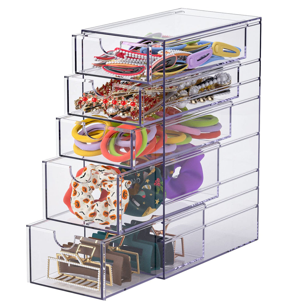 Noverlife organizador de accesorios para cabello con cinco cajones transparentes, acceso rápido.