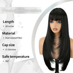 novflkw peluca negra larga con capas para un look suave y natural.