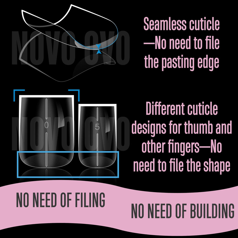 NOVO OVO, tips de gel suave y transparente para uñas limpias.