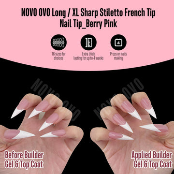 NOVO OVO uña gel suave transparente Frances Blanco, largo stileto, aplicación sencilla.
