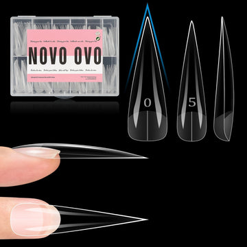 NOVO OVO uñas puntas rectas afiladas XXL naturales para manicuras rápidas.