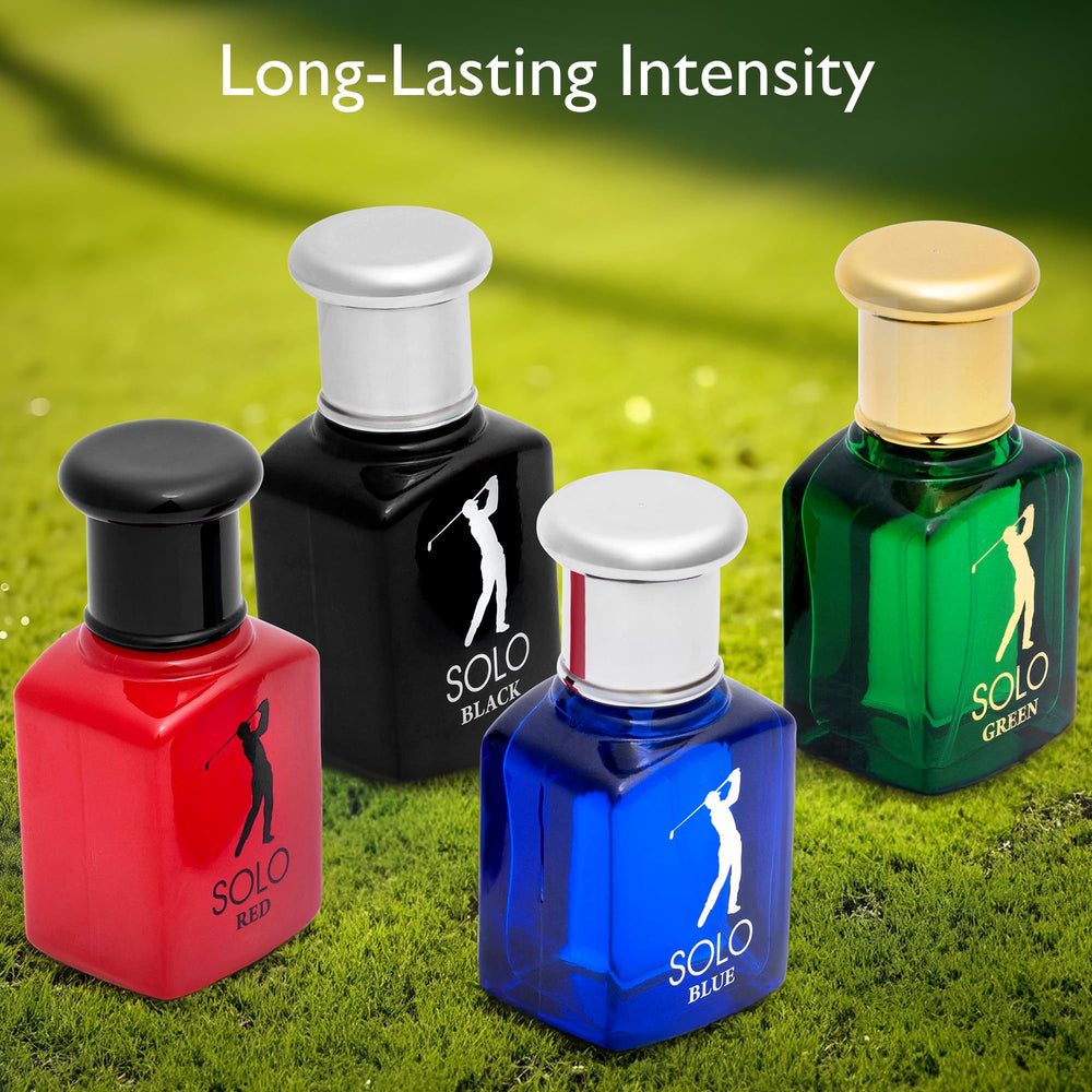 NovoGlow Solo Green bottle, adventurous scent blending citrus and spice for outdoor moments.