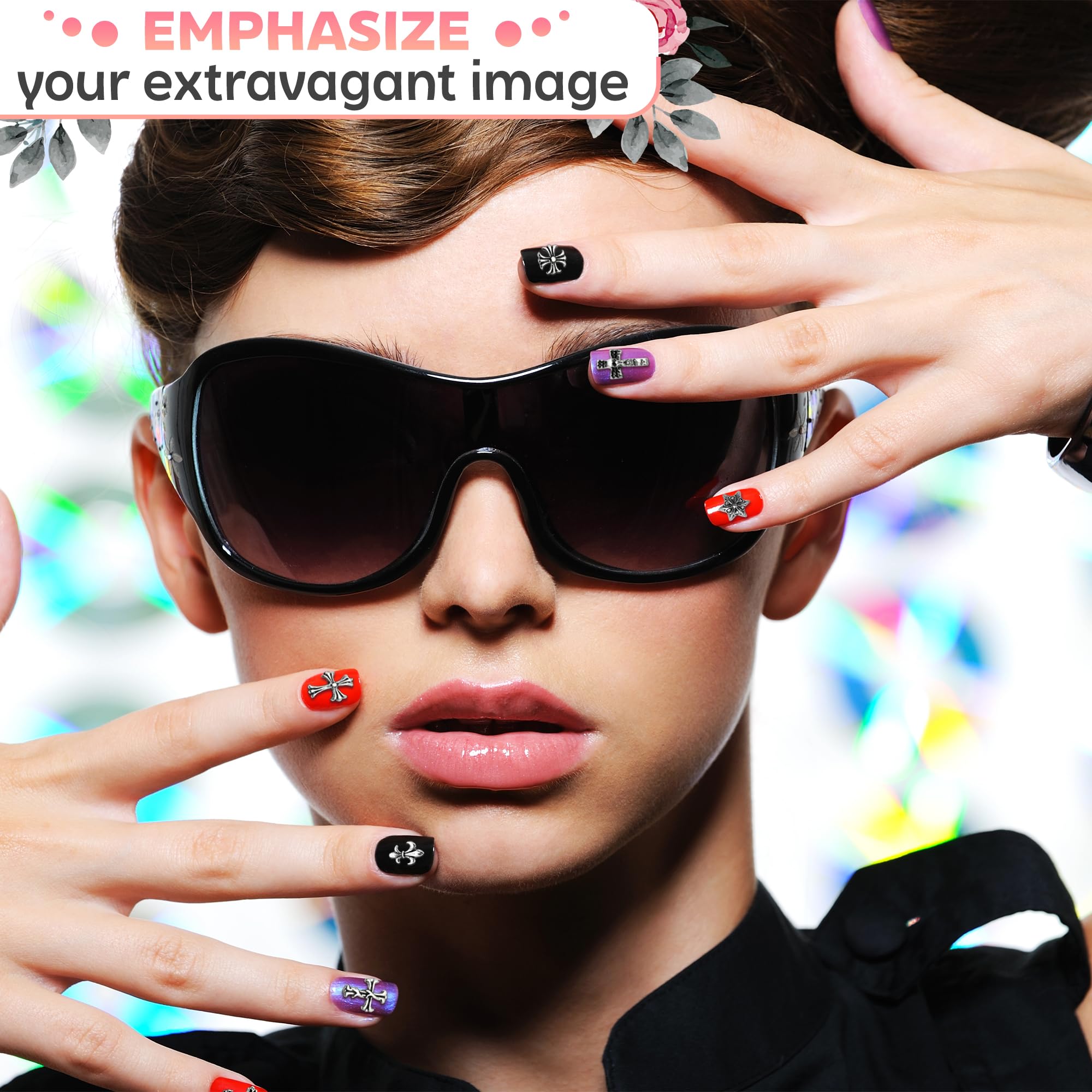 Novsix accesorios de uñas con cruces plateadas para estilos diarios.