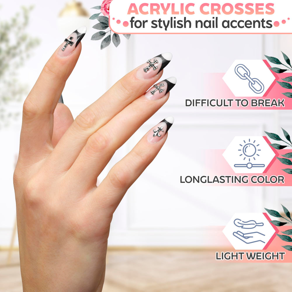 Novsix cruces acrílicas plateadas para uñas brindan destellos sutiles y duraderos.