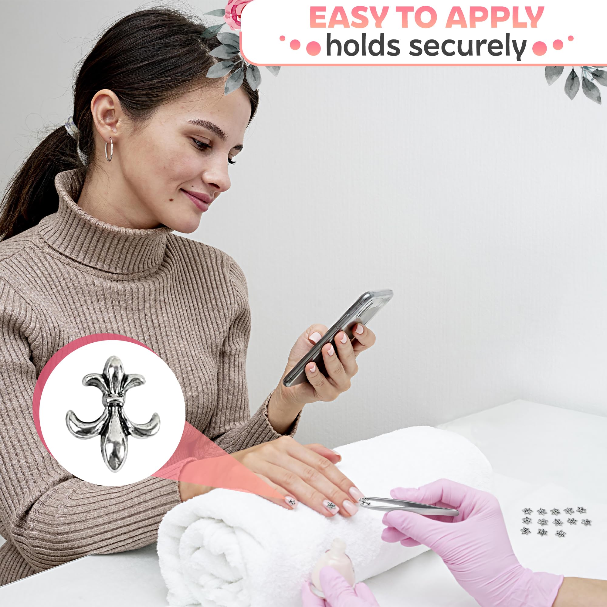 Novsix uñas góticas con cruces 3D, brillo elegante para ocasiones.