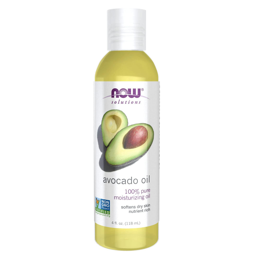 NOW Aceite de aguacate, botella transparente, protege la frescura con UV.