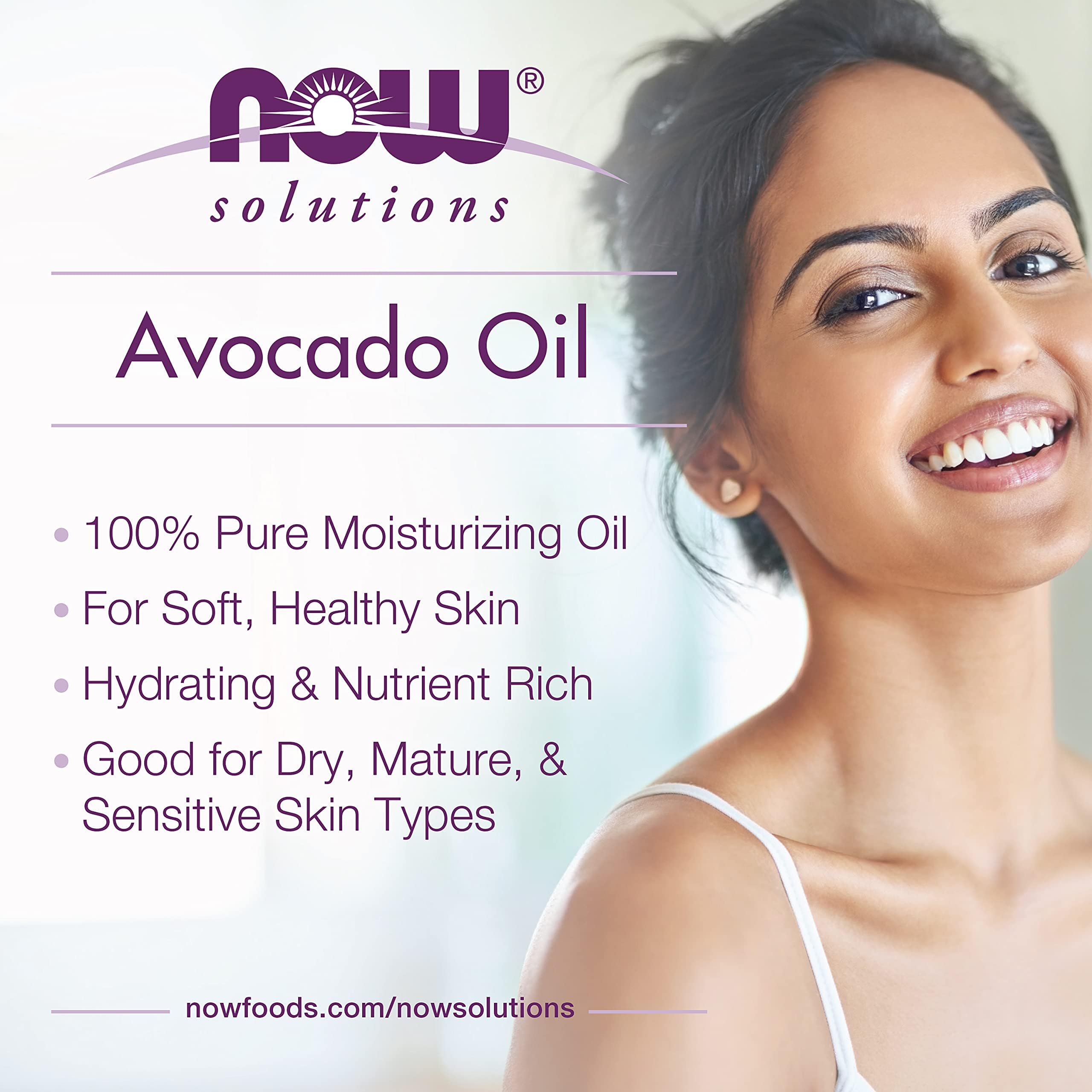 NOW Aceite de aguacate, envase con protección UV para conservar la calidad.