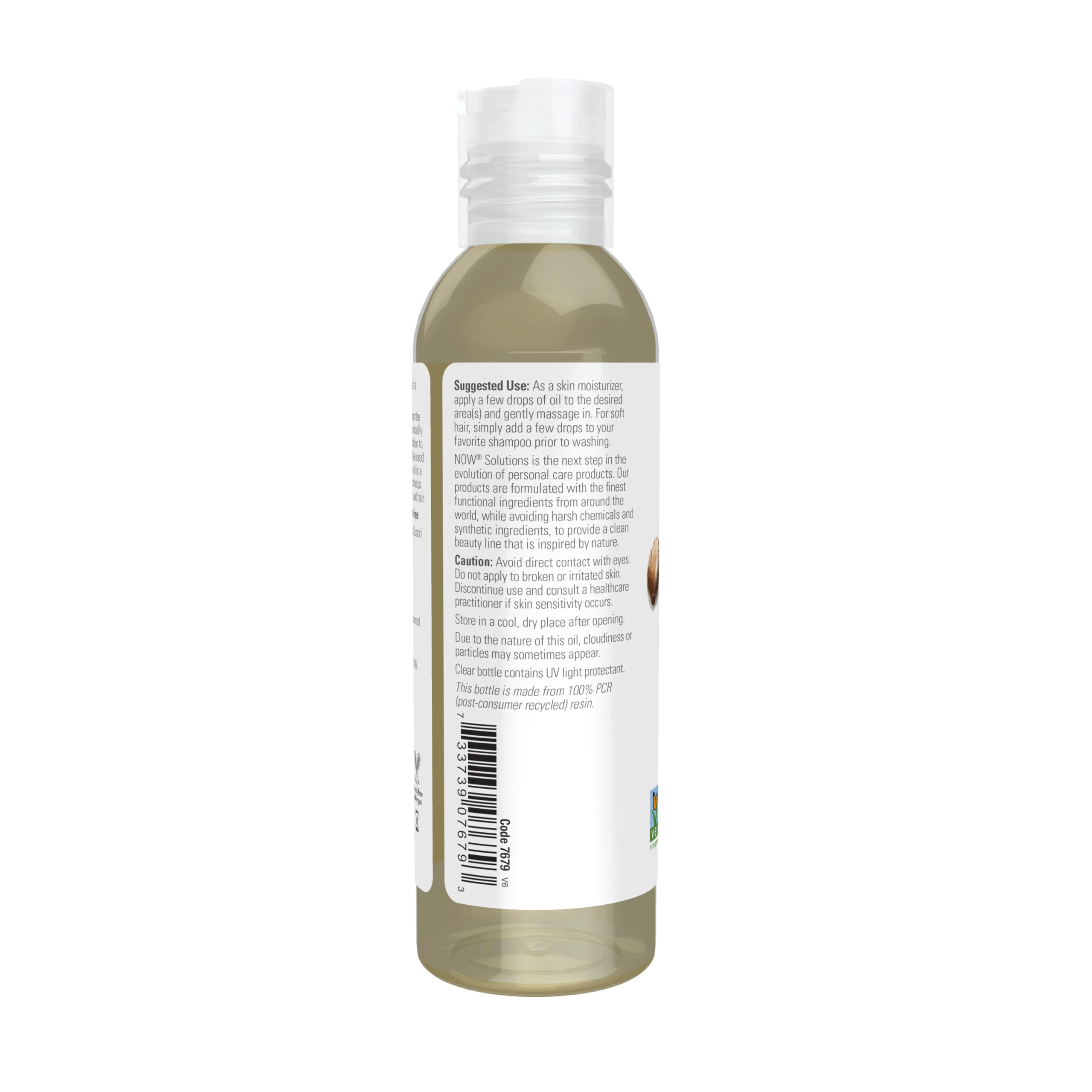 NOW Aceite de ricino en botella clara con protección UV.