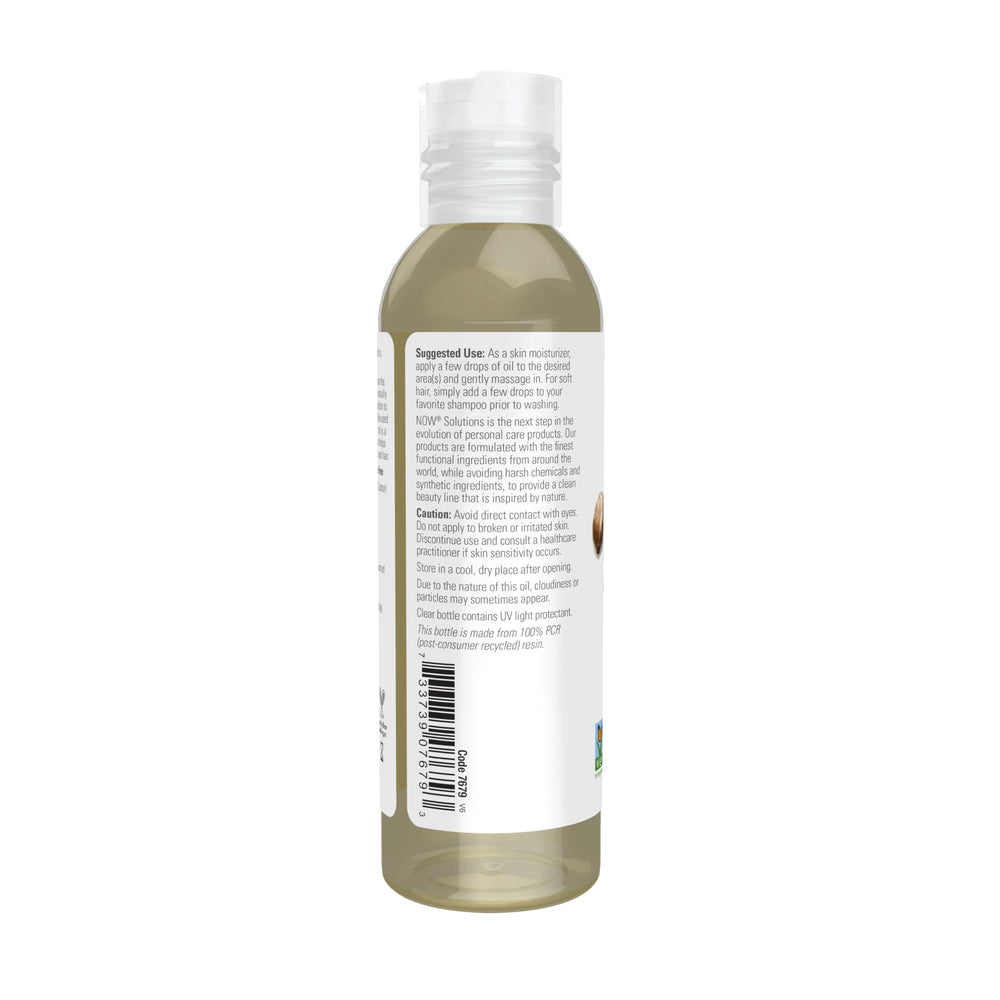 NOW Aceite de ricino en botella clara con protección UV.