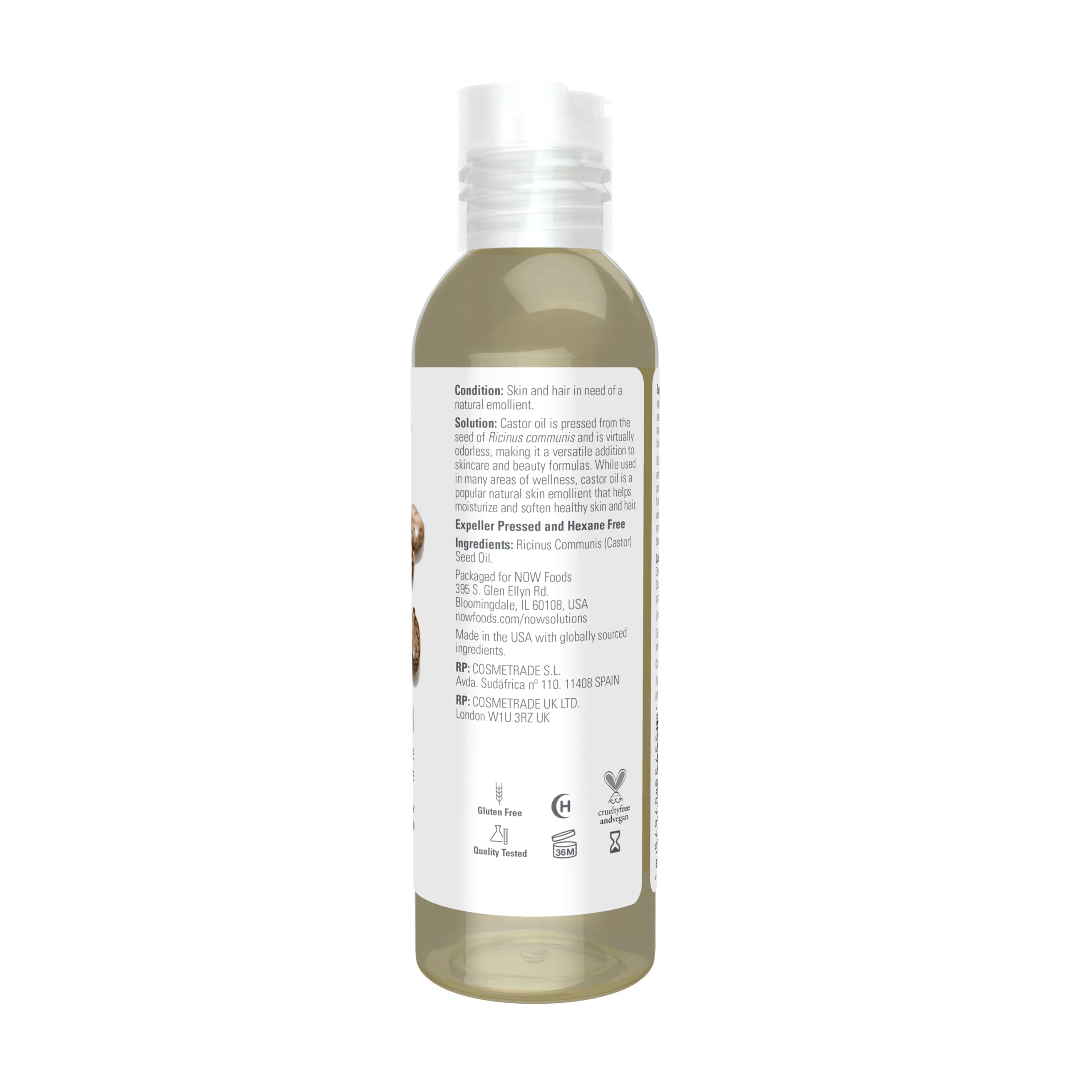 NOW Aceite de ricino: uso multiuso para piel y cabello.