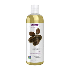 NOW Foods Aceite de jojoba: botella derramando, para uso facial ligero y nutritivo