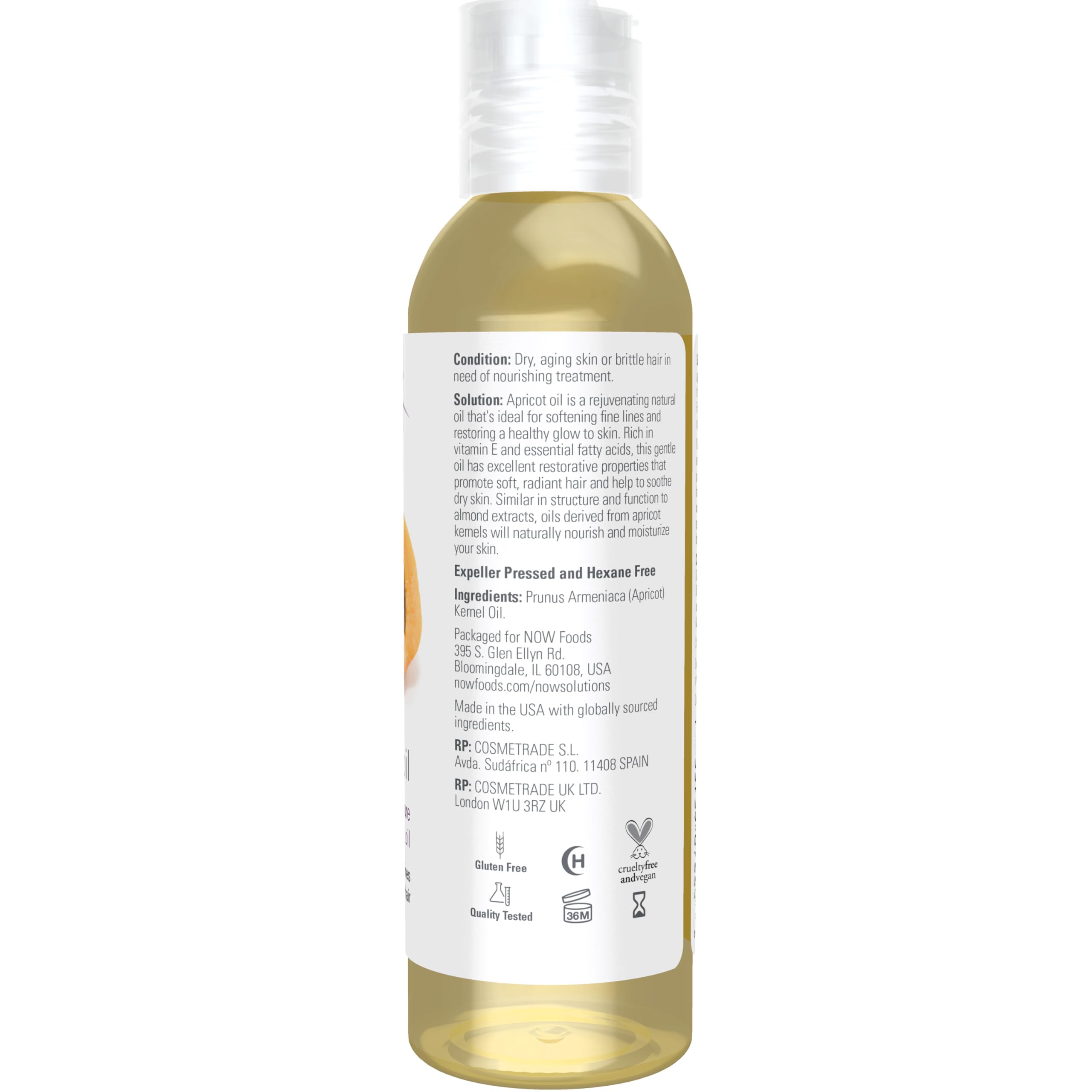 NOW Foods Solutions aceite de albaricoque, textura sedosa para suavizar piel seca