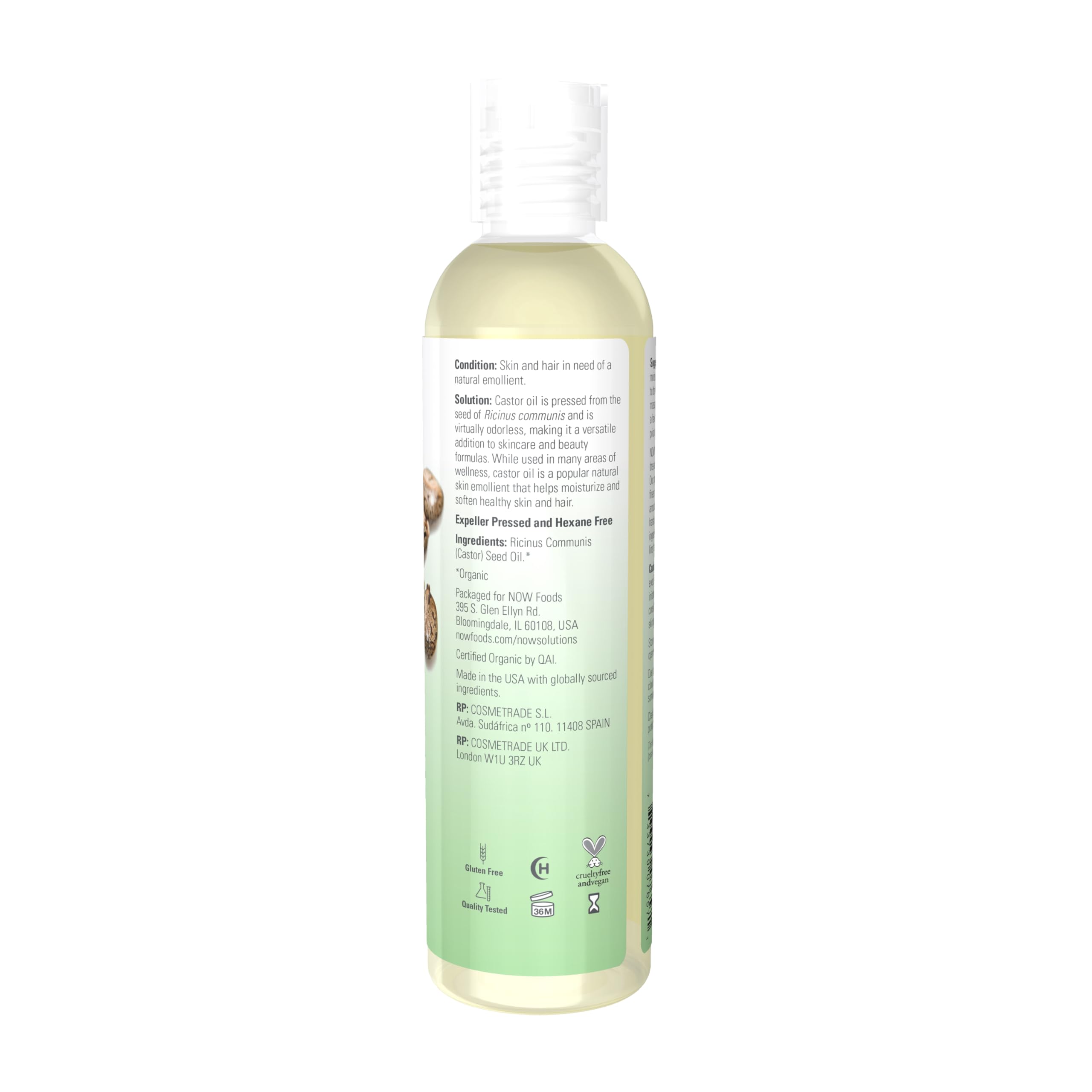 NOW Foods Aceite de Ricino Orgánico, aplicación suave para piel y cabello.