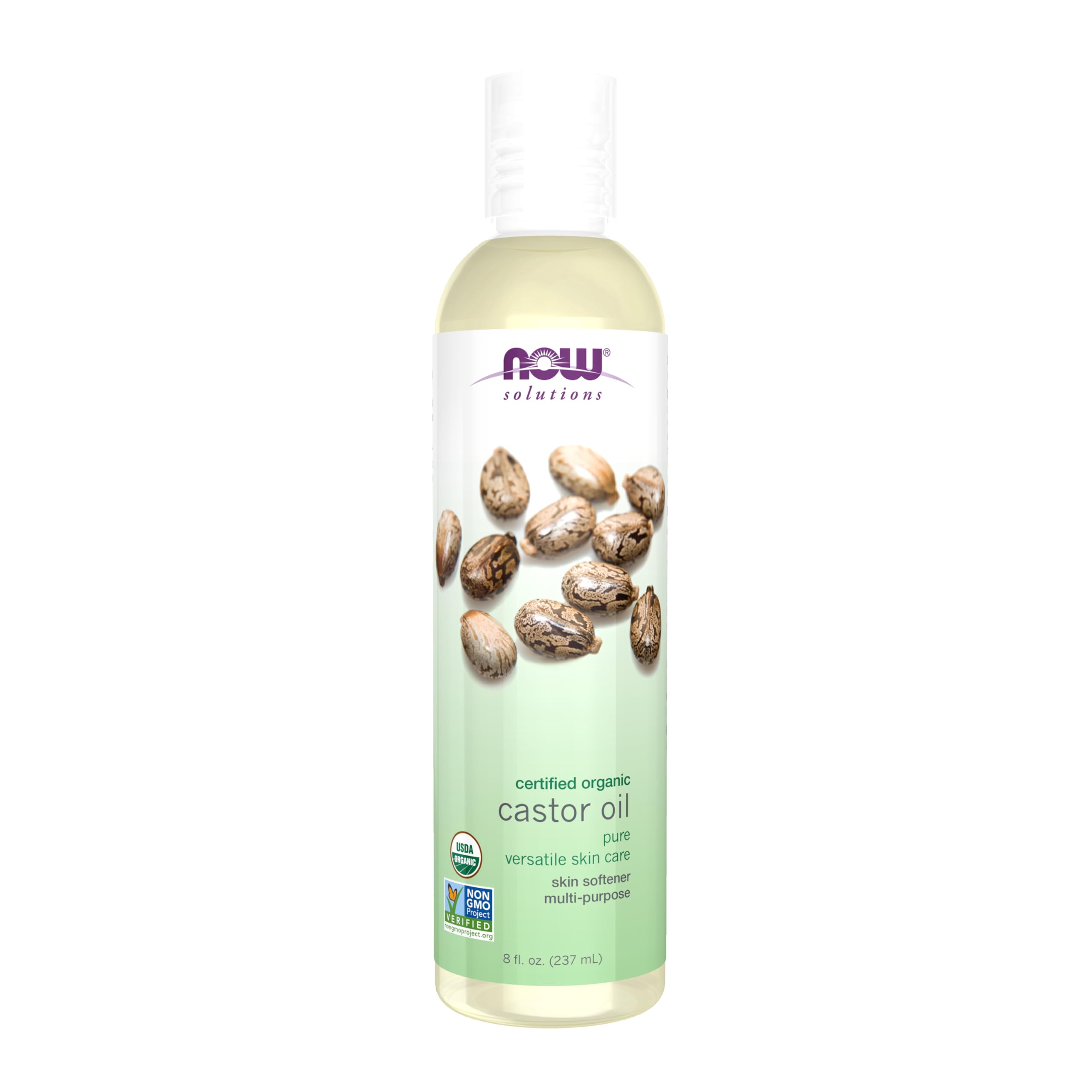 NOW Foods Aceite de Ricino Orgánico, botella puro para cuidado diario de piel y cabello.