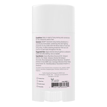 Etiqueta NOW Foods Solutions destaca zinc oxide para neutralizar olores