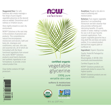 NOW Foods Glicerina Vegetal Orgánica, aplicación diaria que suaviza la piel.