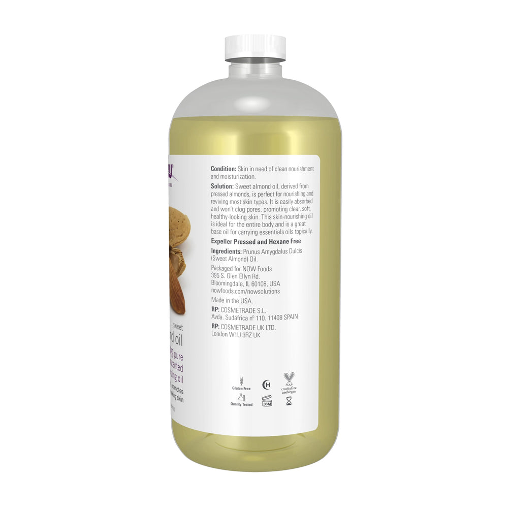 NOW Foods Sweet Almond Oil pouring, easily absorbed and non-greasy skin care