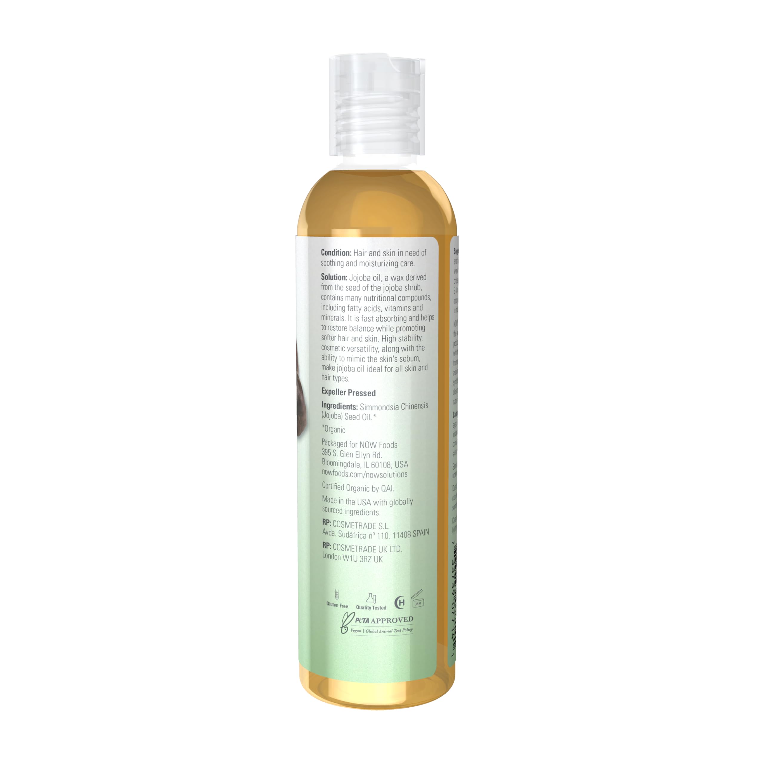 NOW Solutions Aceite de jojoba orgánico para pelo: brillo y suavidad.