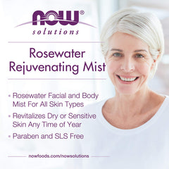 Aroma floral suave de la Rosewater Rejuvenating Mist de NOW Solutions