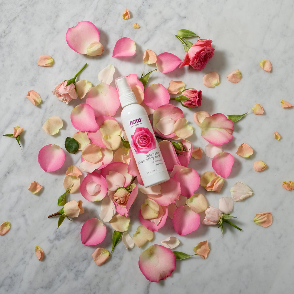 NOW Solutions Agua de Rosas Bruma Rejuvenecedora, ingredientes clave y beneficios suaves