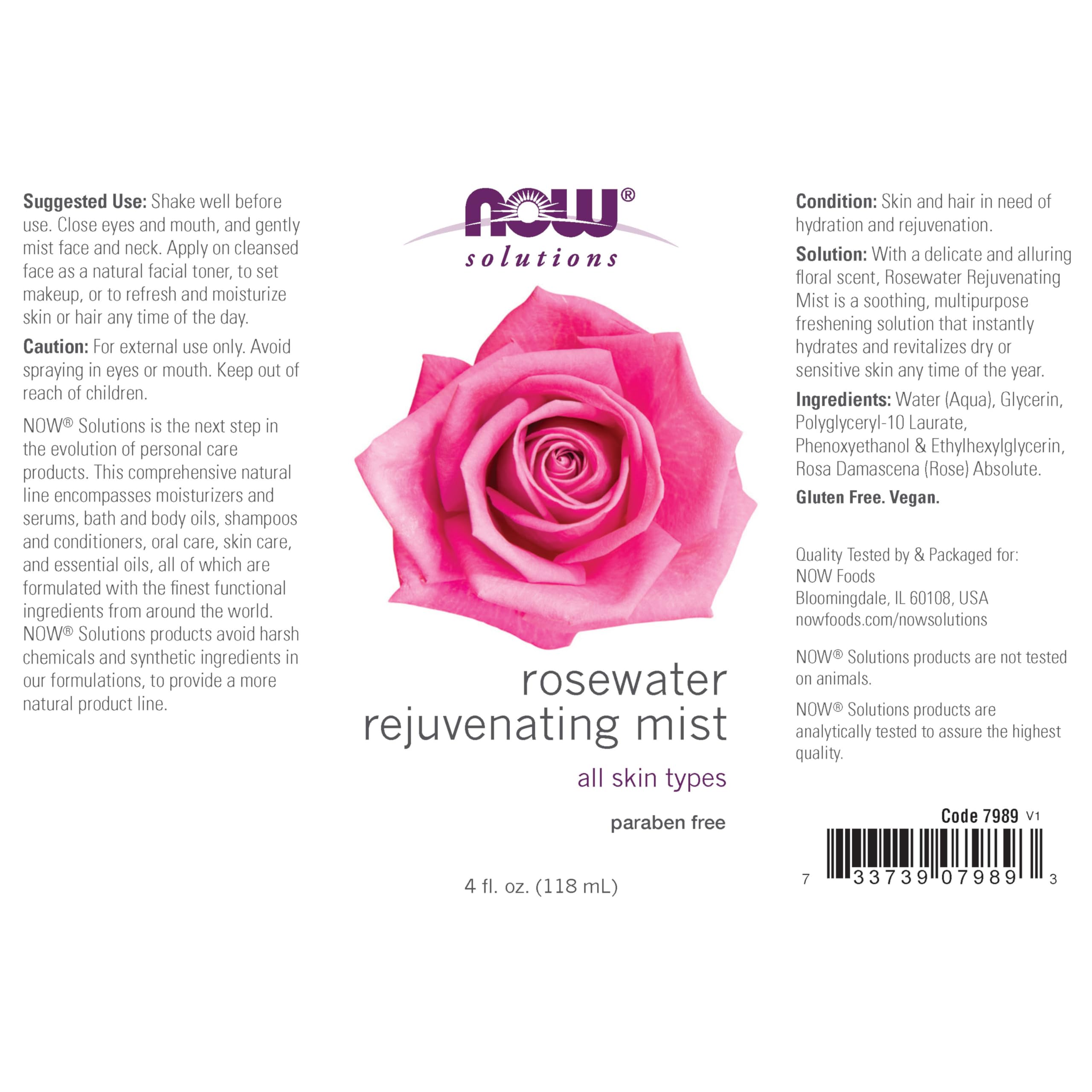 NOW Solutions Agua de Rosas Bruma Rejuvenecedora, uso en piel sensible durante todo el año