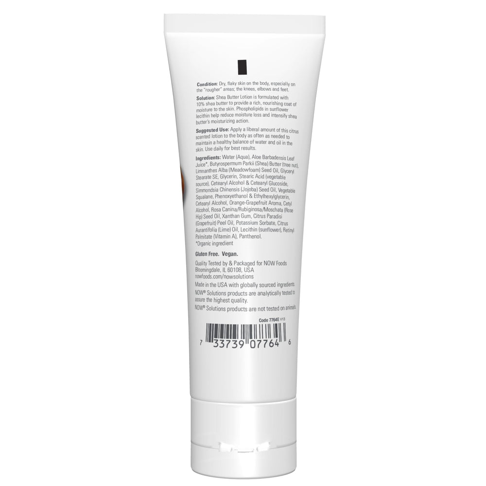 Textura cremosa de NOW Solutions Shea Butter Lotion para piel áspera