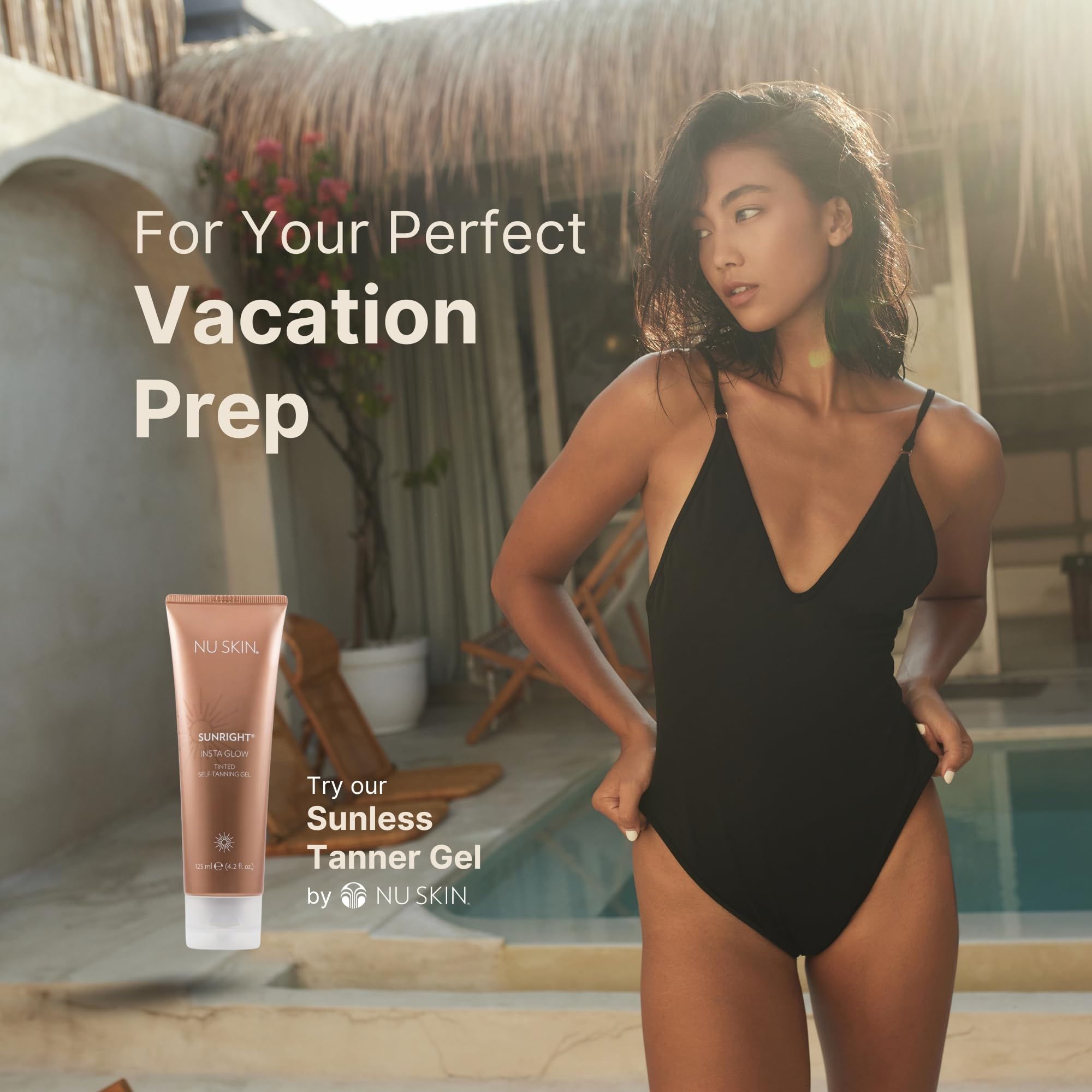 Nu Skin Sunright Insta Glow Gel autobronceador, resultado final con brillo dorado natural