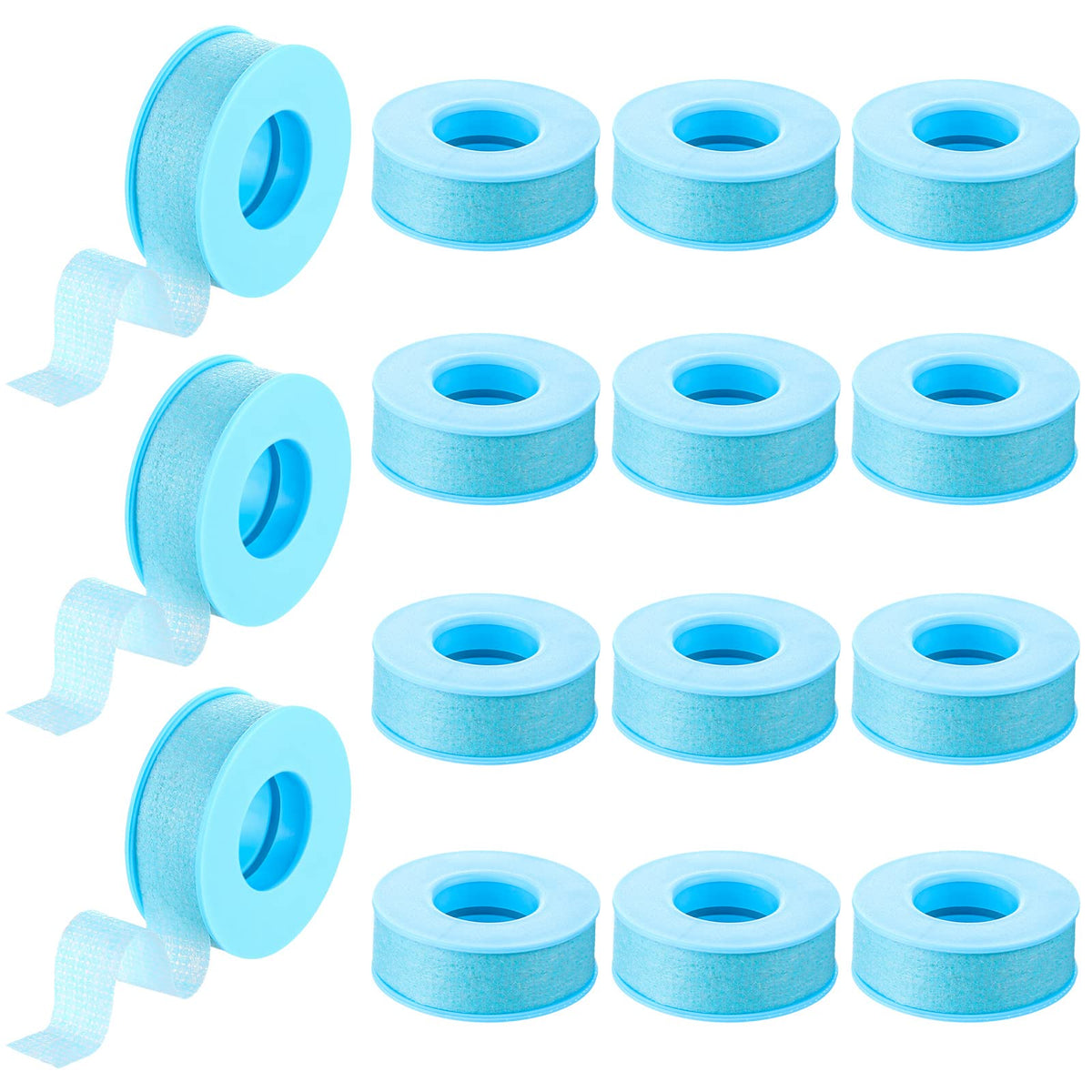 Nuanchu cinta para pestañas azul, 12 rollos, fijación cómoda para sesiones de extensión.