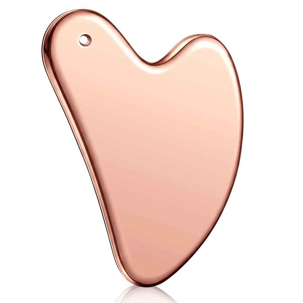 Nuanchu Gua Sha para rostro en acero inoxidable, masaje suave y relajante.