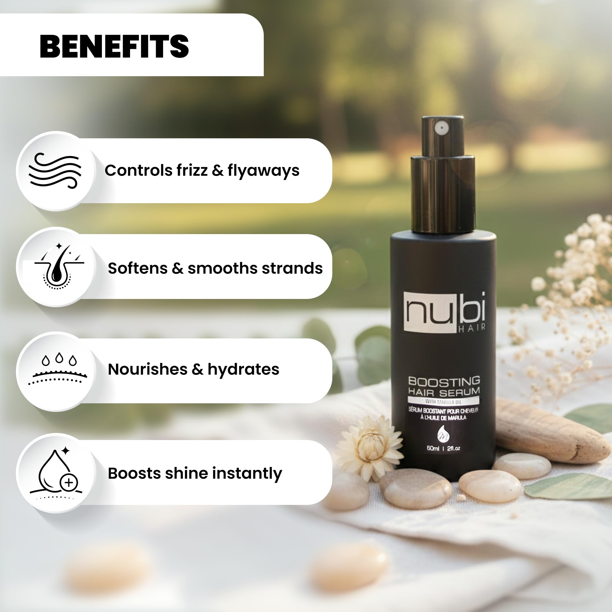 Nubi Marula Suero Ingredientes Aloe Vitamina E: cuidado suave para cabello sensible
