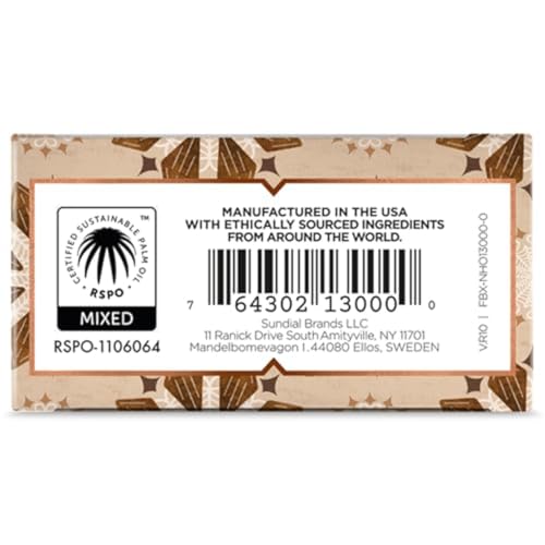 Jabón Nubian Heritage con avena y vitamina E, exfolia suave y nutre.