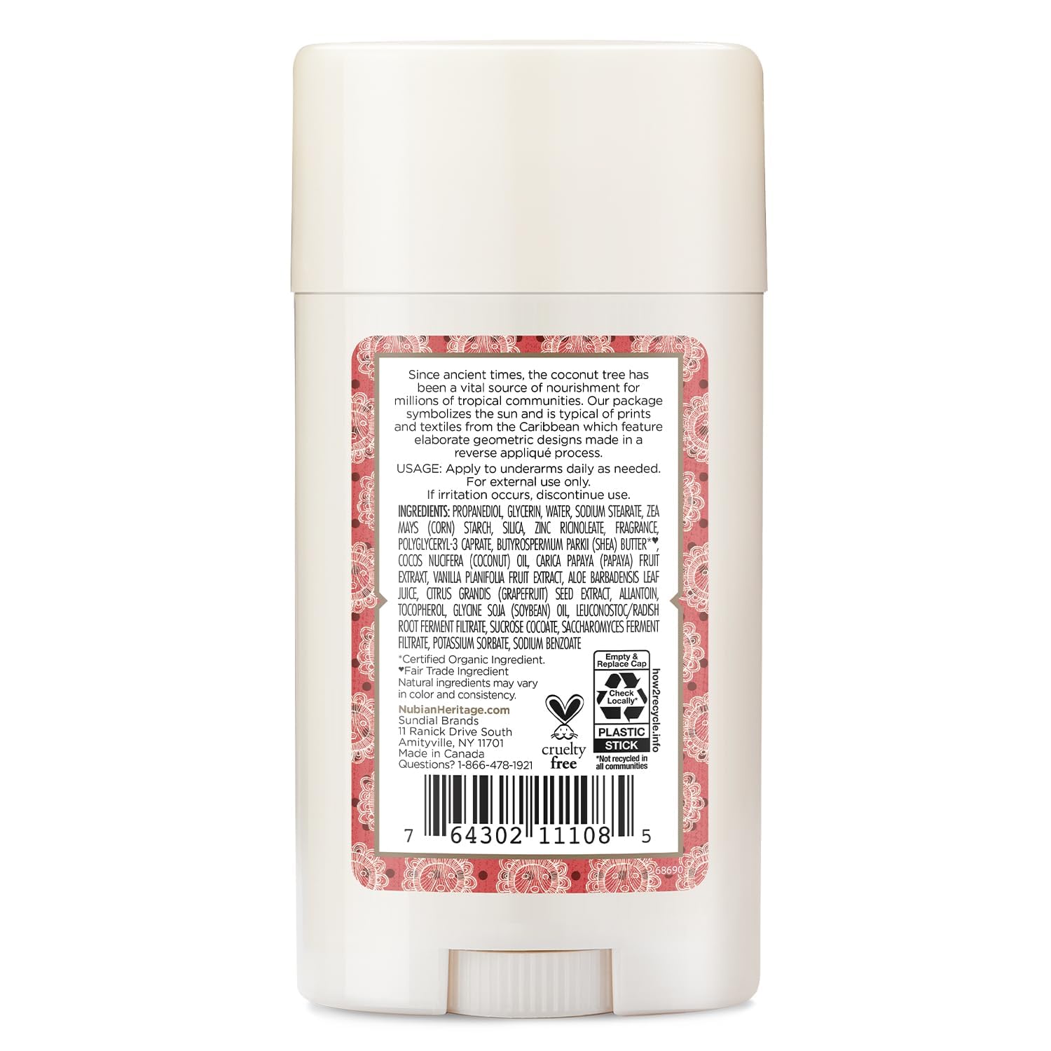 Nubian Heritage Desodorante Coco Papaya: textura cremosa para cuidado suave de axilas.