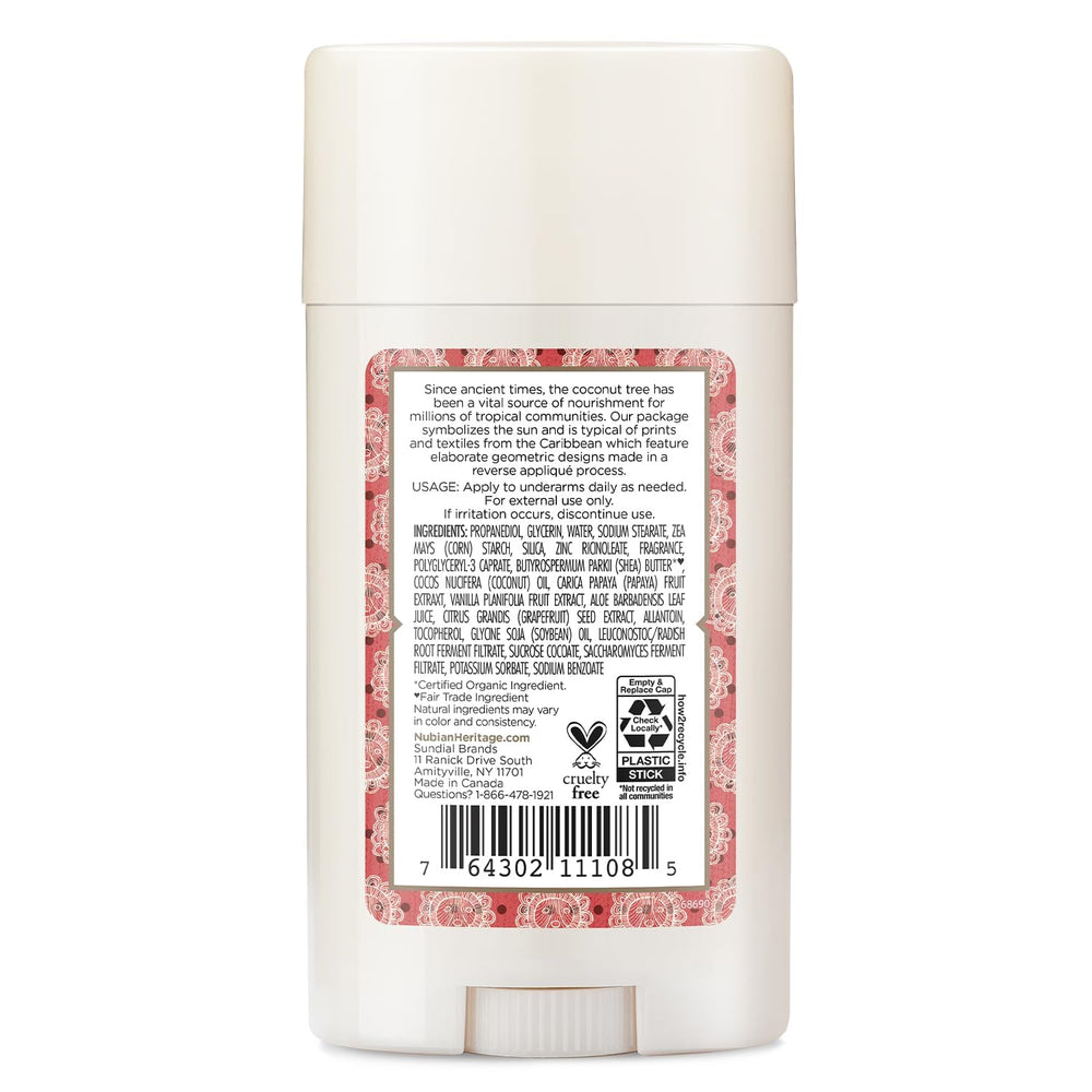 Nubian Heritage Desodorante Coco Papaya: textura cremosa para cuidado suave de axilas.