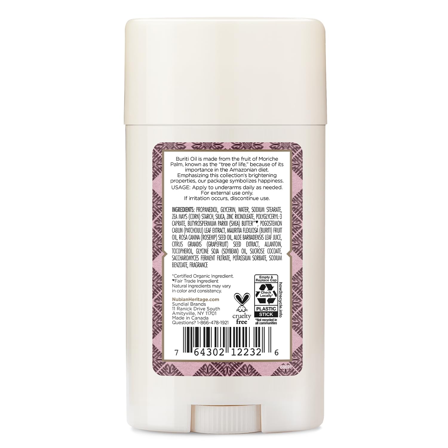 Nubian Heritage desodorante Patchouli Buriti: área de aplicación muestra textura suave.