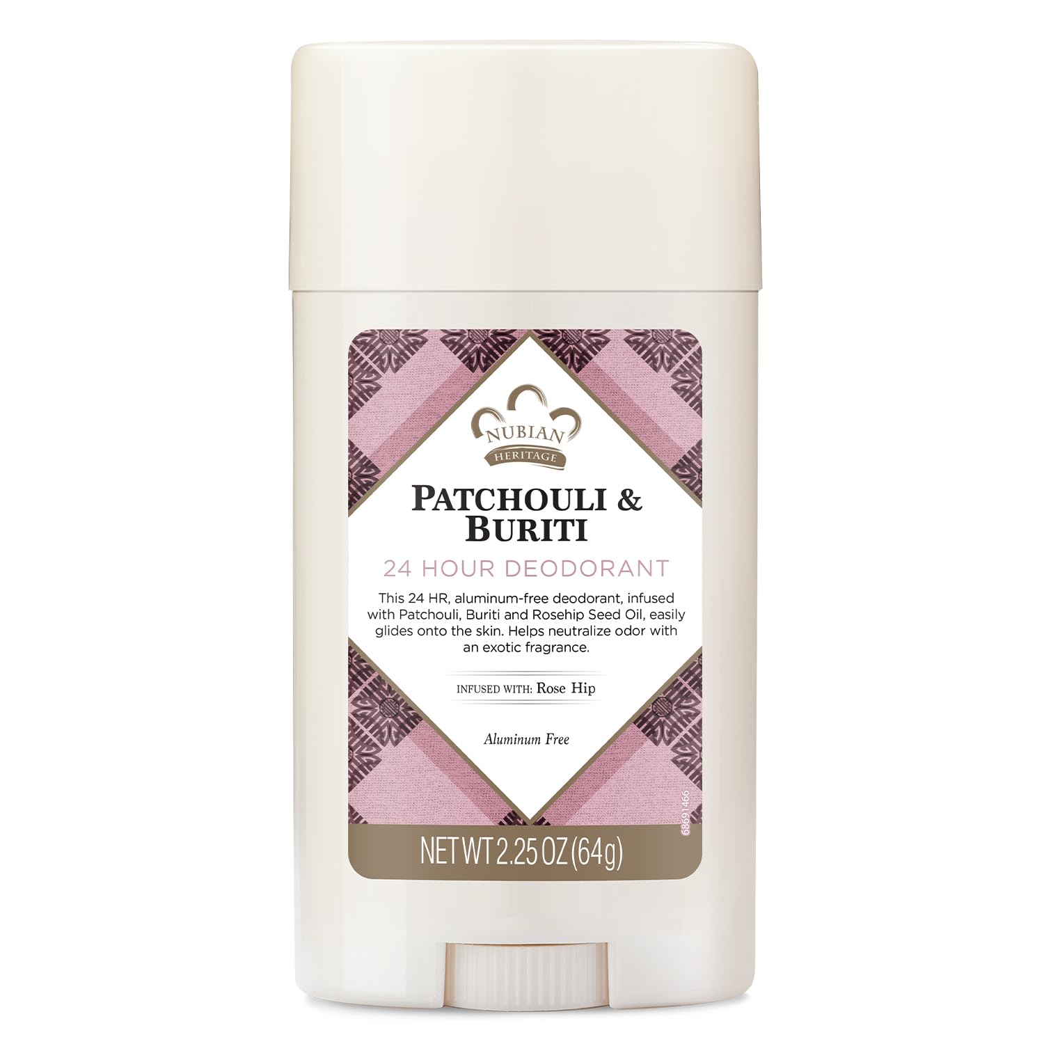 Nubian Heritage desodorante Patchouli Buriti: botella con protección de 24 horas.