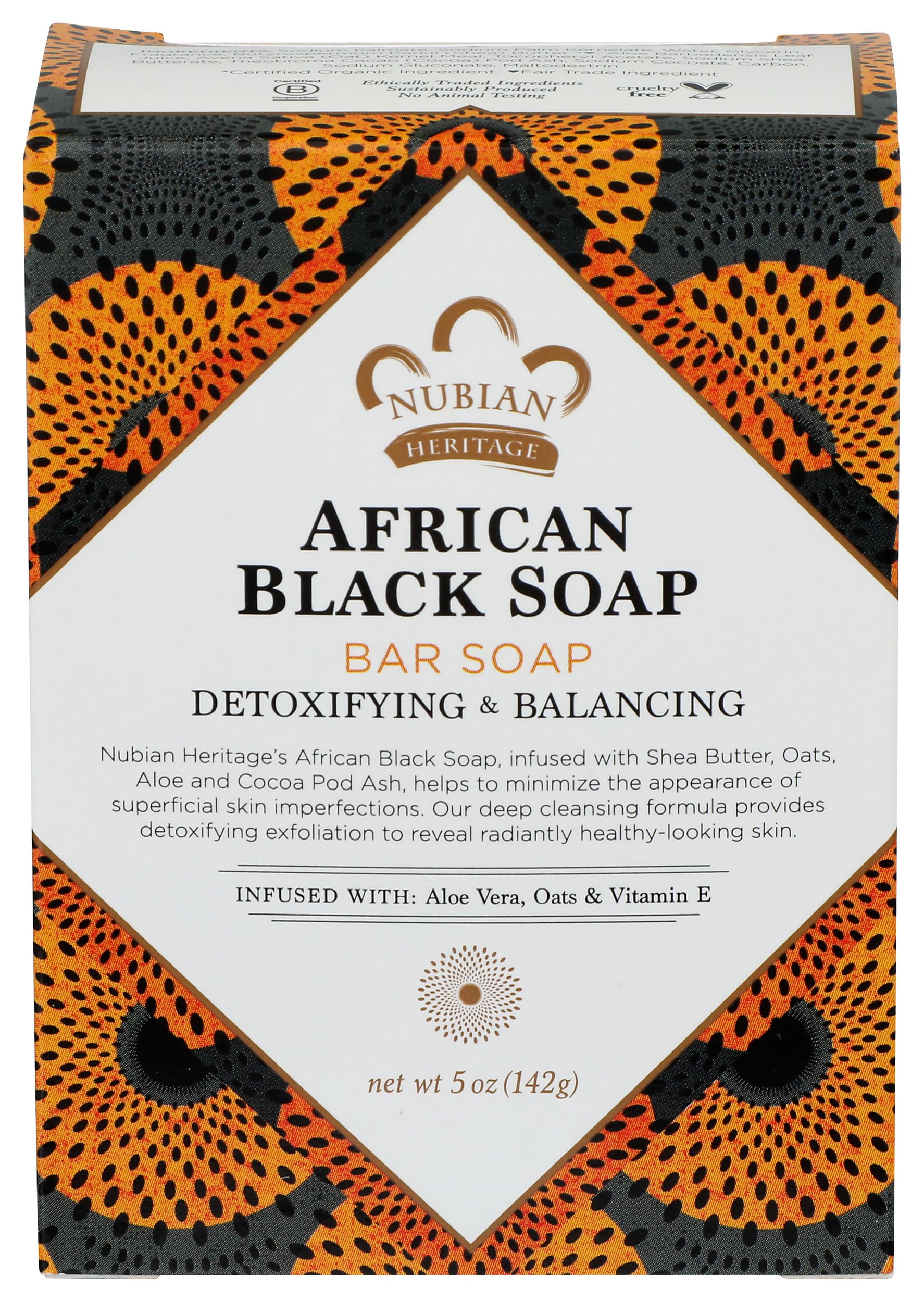 Nubian Heritage Jabón Negro Africano en barra de 5 oz para cuidado diario de la piel