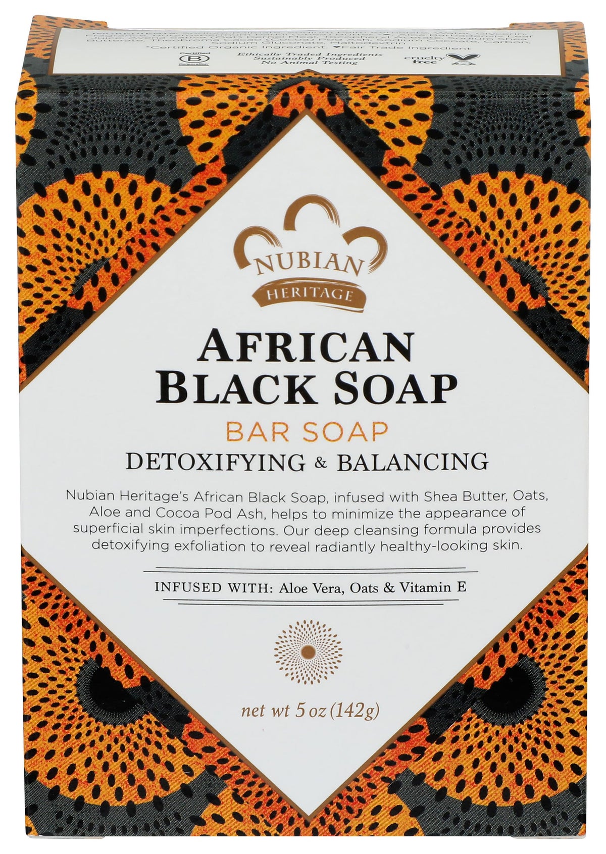 Nubian Heritage Jabón Negro Africano en barra de 5 oz para cuidado diario de la piel